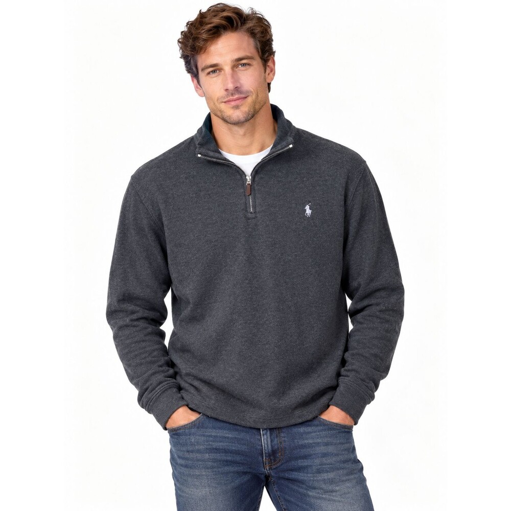 Men's Polo Ralph Lauren Quarter Zip Pullover Estate Rib Size Large Dark Gray